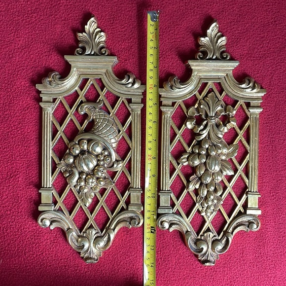 Pair of DART vintage shiny gold wall decor ornate made in USA mid century fruit - Picture 9 of 10